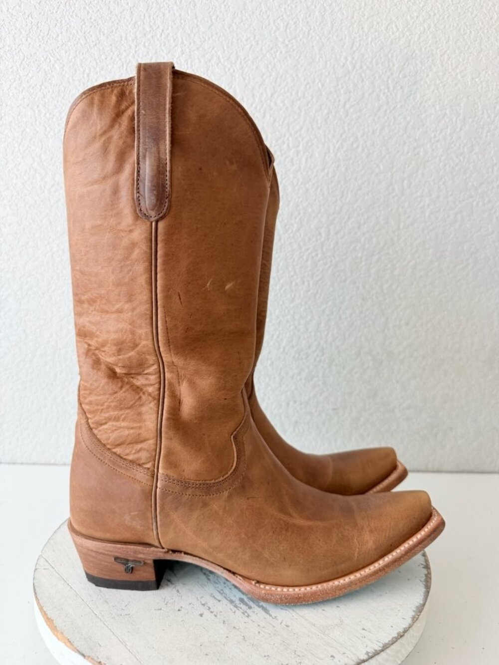 Lane EMMA JANE Brown Cowboy Boots Size 8 Western Cowgirl Mid Calf Tall Snip Toe - Picture 2 of 12